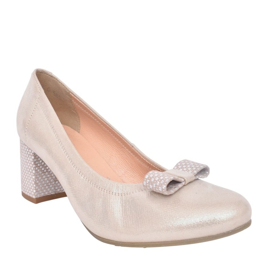 Ladies BIOECO | Ladies 5856 Medium Heel Court Shoe In Gold