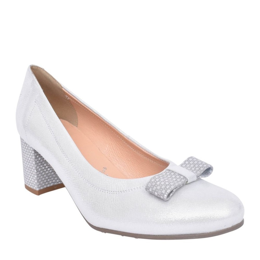 Ladies BIOECO | Ladies 5856 Medium Heel Court Shoe In Silver