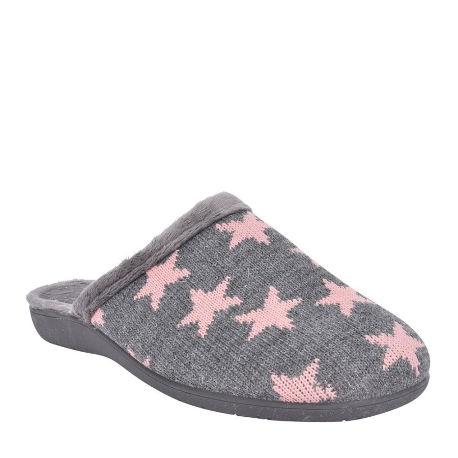 Ladies LUNAR | Ladies Angelic Klz060 Mule Slipper In Dark Grey