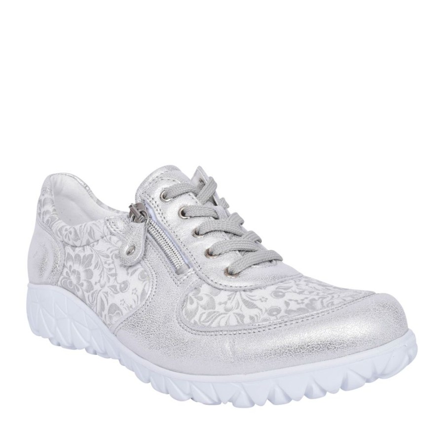 Ladies WALDLAUFER | Ladies H89001 Silver Havy Soft Laced Trainer In Silver
