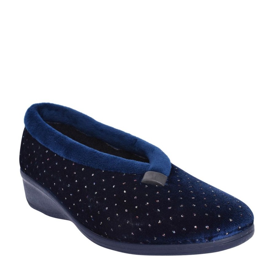 Ladies LOTUS | Ladies Ulh048 Beverley Wedge Slipper In Navy