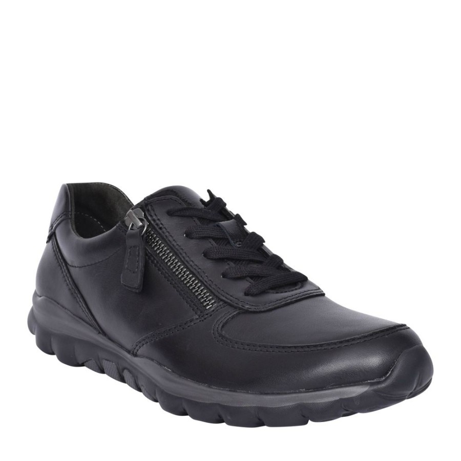 Ladies GABOR | Ladies 96.968 Laced Trainer In Blk Leather