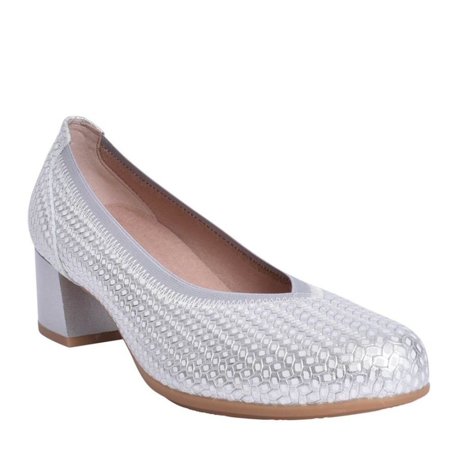 Ladies PITILLOS | Ladies 5090 Low Heel Court Shoe In Silver