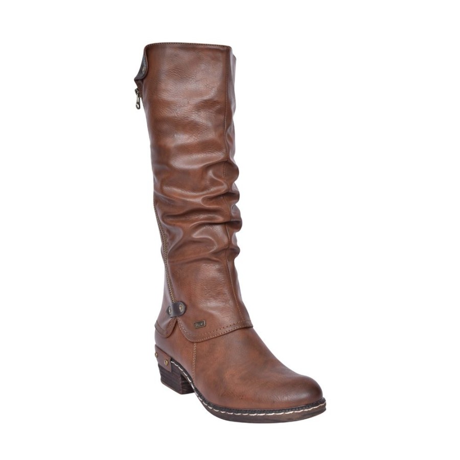 Ladies RIEKER | Ladies 93655 Tex Slip-On Long Leg Boot In Tan