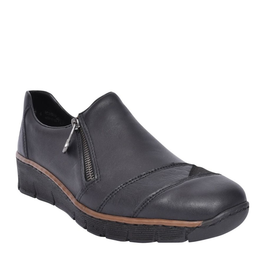 Ladies RIEKER | Ladies 53761 Slip-On Wedge Shoe In Black