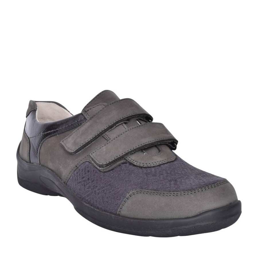 Ladies WALDLAUFER | Ladies 312H01 Charcoal Hesna Velcro Shoe In Charcoal