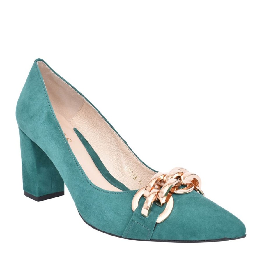 Ladies EMIS | Ladies Z7974 Medium Heel Suede Court Shoe In Green