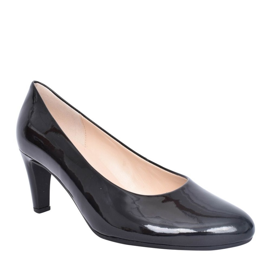 Ladies GABOR | Ladies 410 Edina Medium Heel Court Shoe In Black Patent