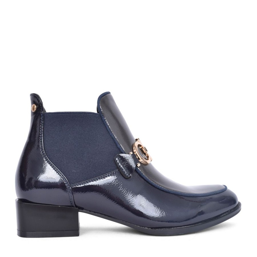 Ladies PATRIZIO COMO | Ladies Aubonne Low Heel Ankle Boot In Dark Blue