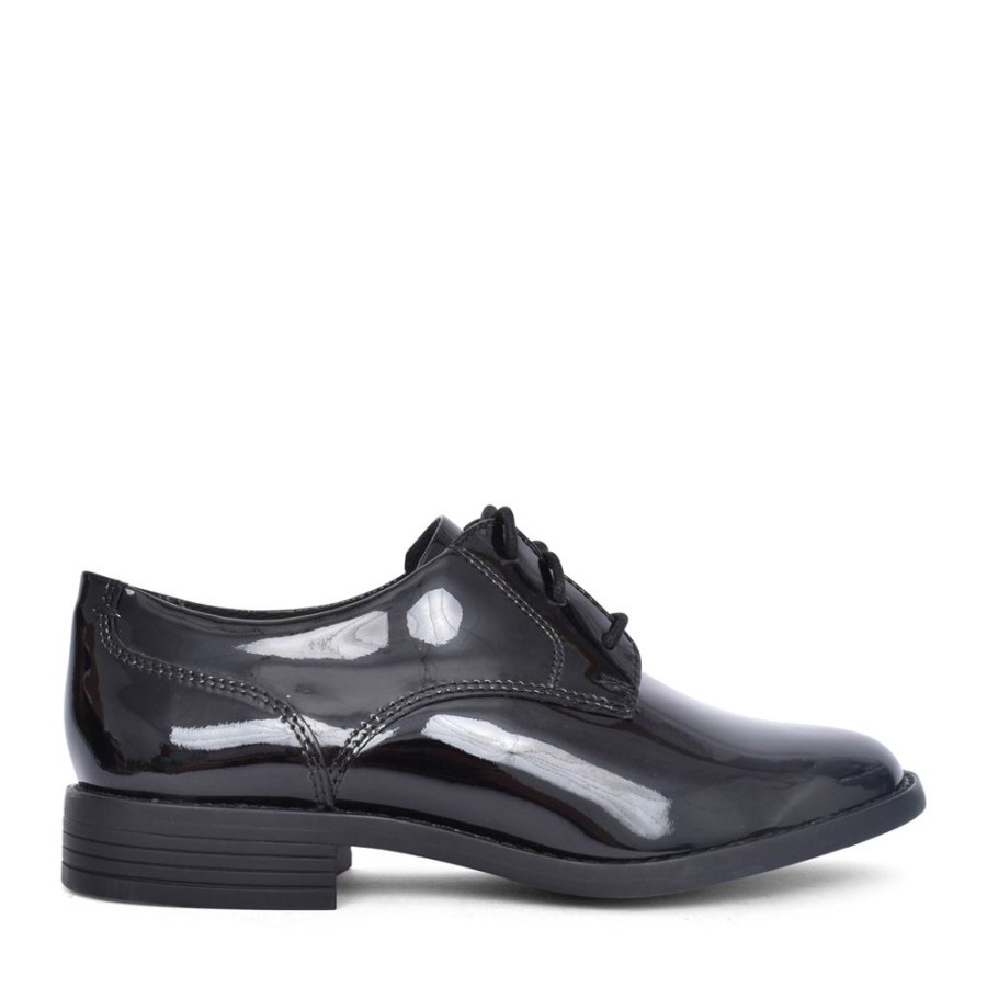 Ladies CLARKS | Ladies Camzin Iris Black Patent D-Fit Shoe In Black Patent