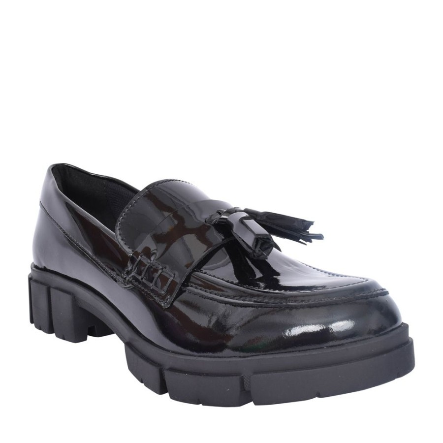 Ladies CLARKS | Ladies Teala Loafer Black Patent D-Fit Loafer In Black Patent