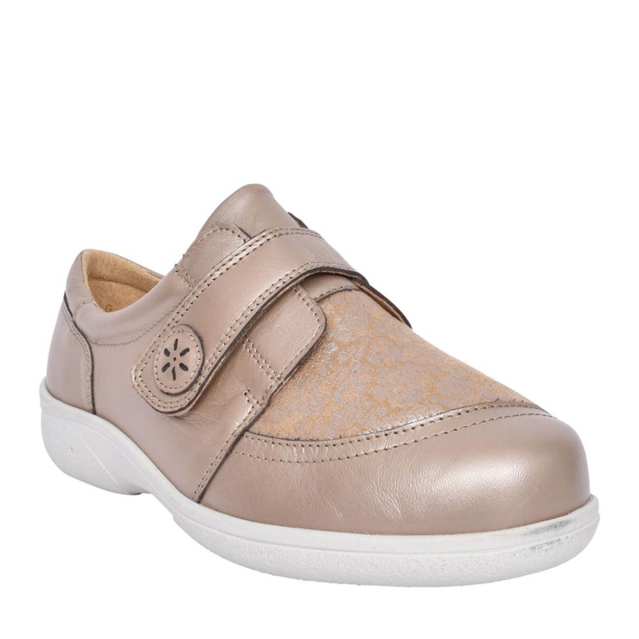 Ladies EASY B | Ladies Owl 6V Extra Wide Fit Velcro Shoe In Gold