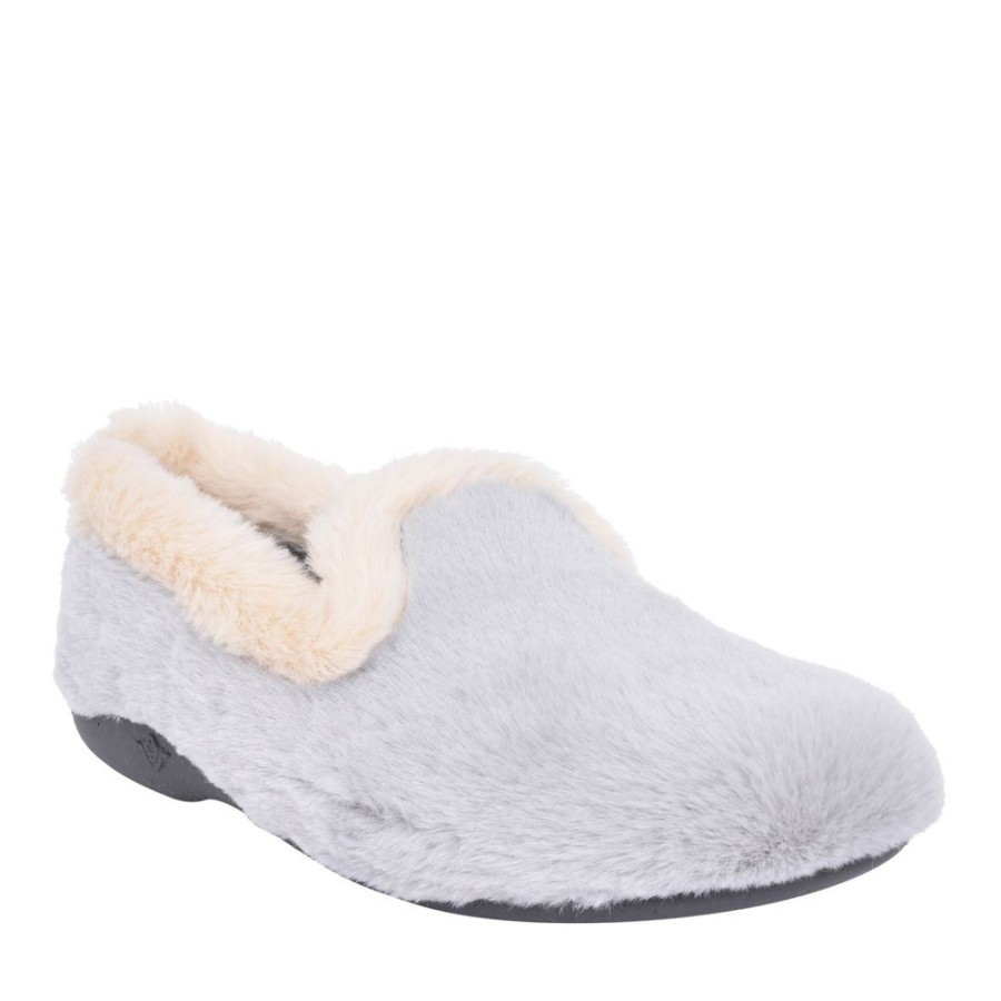 Ladies LUNAR | Ladies Shake Kla159 Fur Trim Slipper In Grey