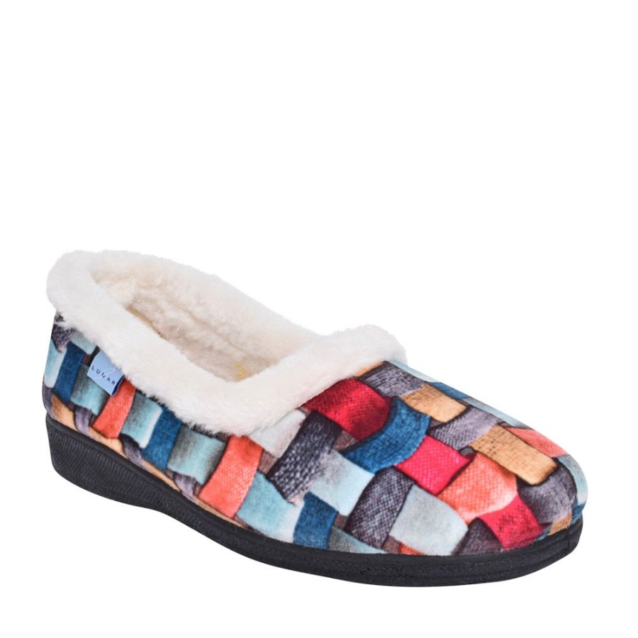 Ladies LUNAR | Ladies Kla054 Waffle Fur Trim Slipper In Pink