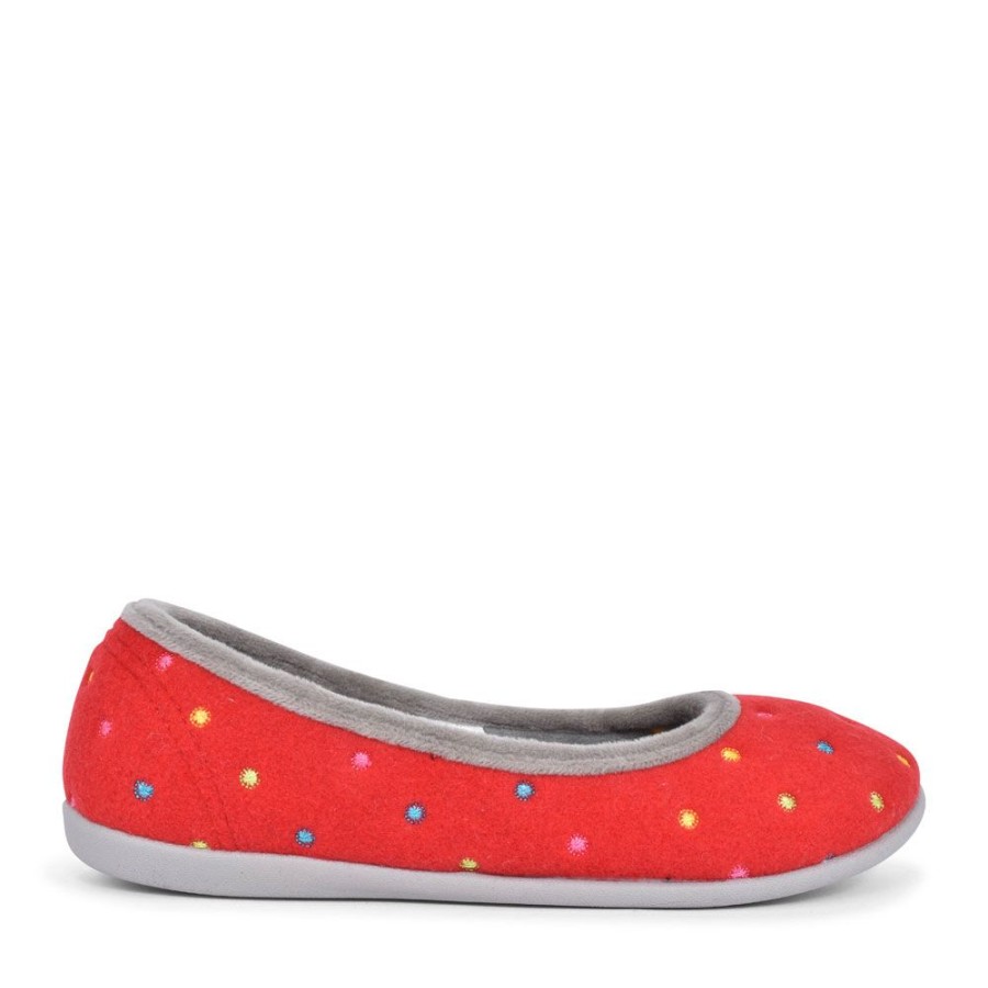 Ladies PADDERS | Ballerina Wide Fit Polka Dot Slipper For Ladies In Red