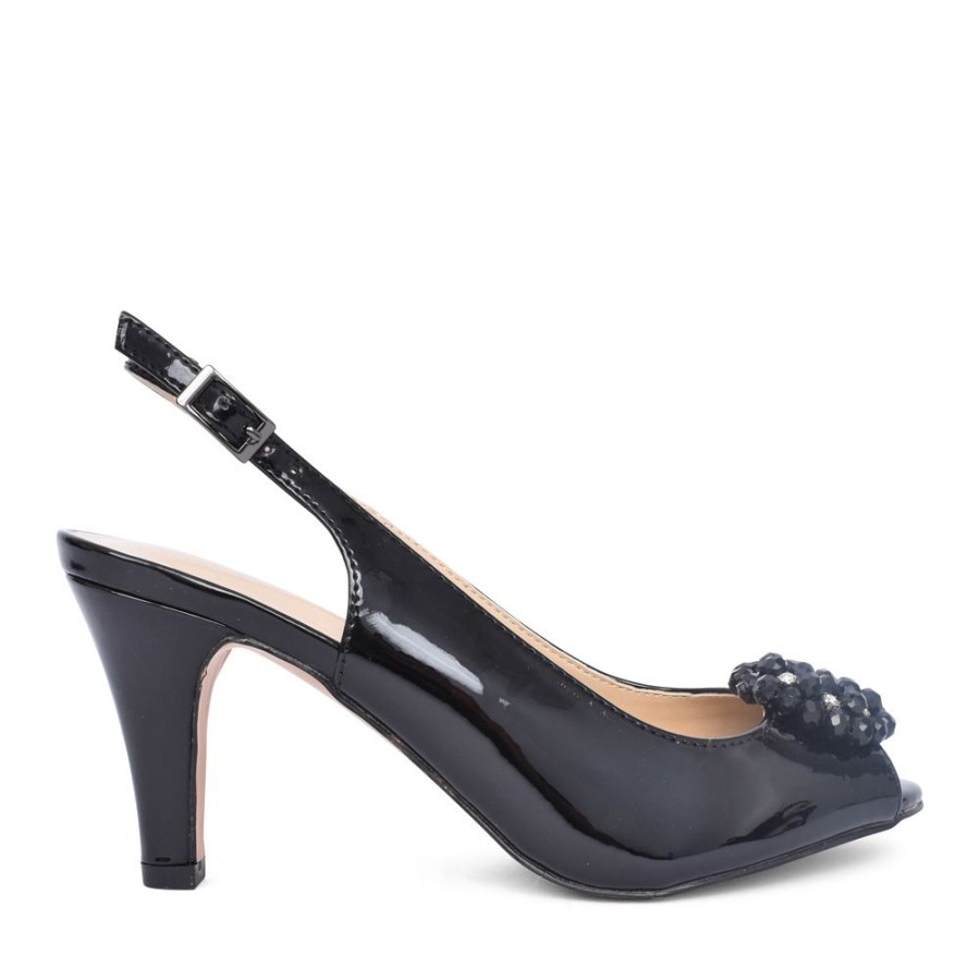 Ladies LOTUS | Ladies Elodie Uls042 Peep Toe Court Shoe In Black Patent