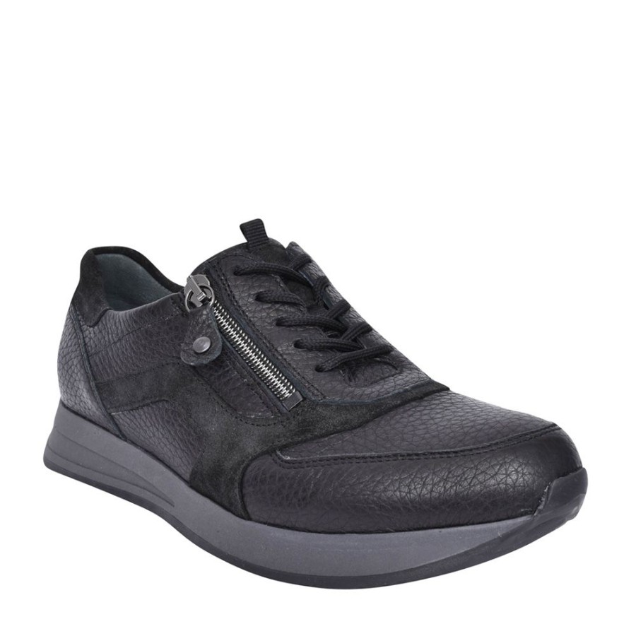 Ladies WALDLAUFER | Ladies H-Vicky 752002 Trainer In Blk Leather