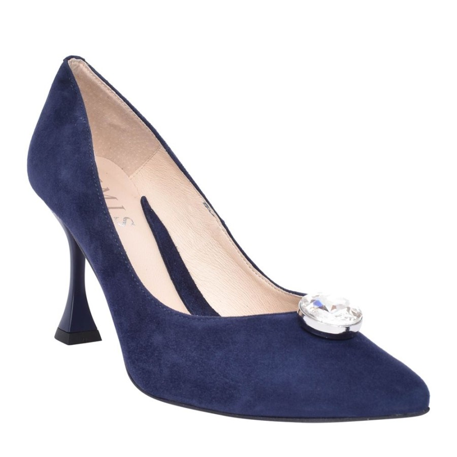 Ladies EMIS | Ladies Z7975 High Heel Suede Court Shoe In Navy