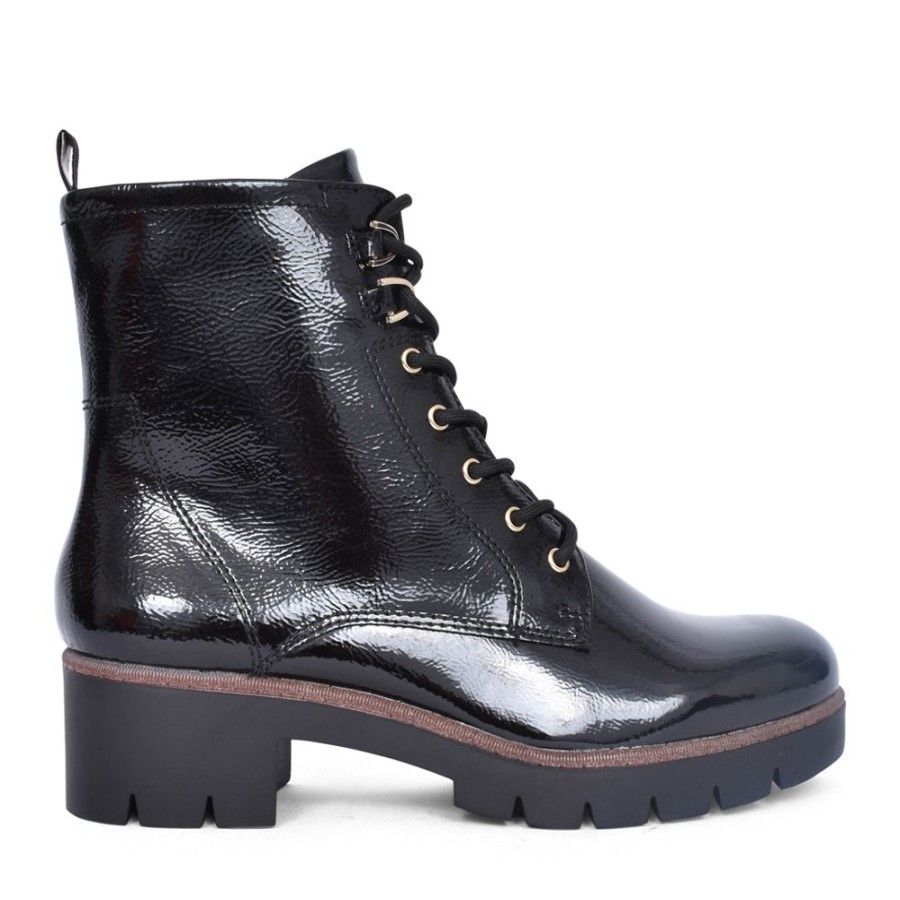 Ladies TAMARIS | Ladies 1-25297 Laced Ankle Boot In Black Patent