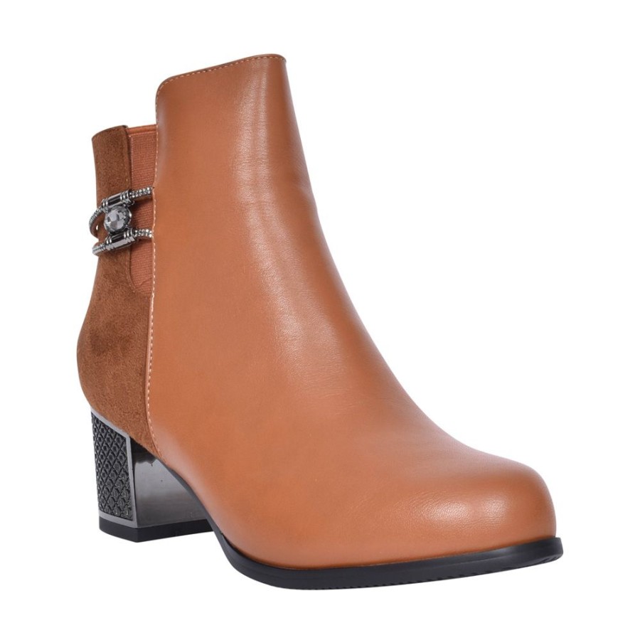 Ladies REDZ | Ladies F3925 Block Heel Ankle Boot In Tan