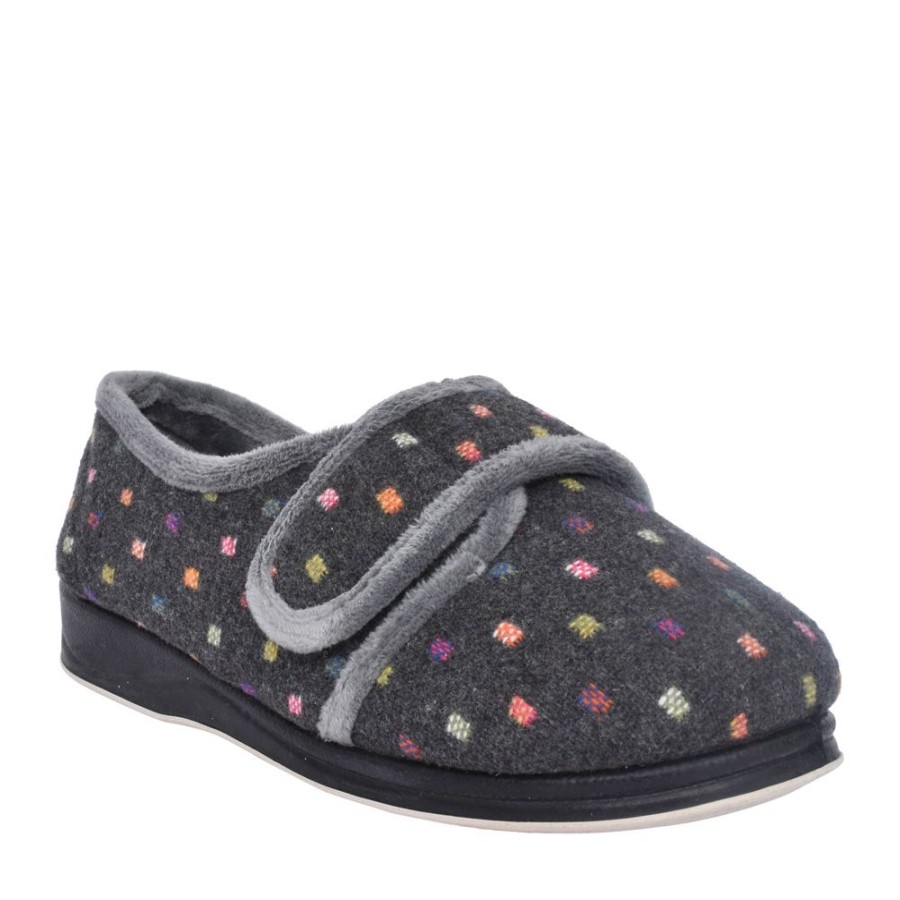 Ladies PADDERS | Ladies Lotty Velcro Slipper In Grey