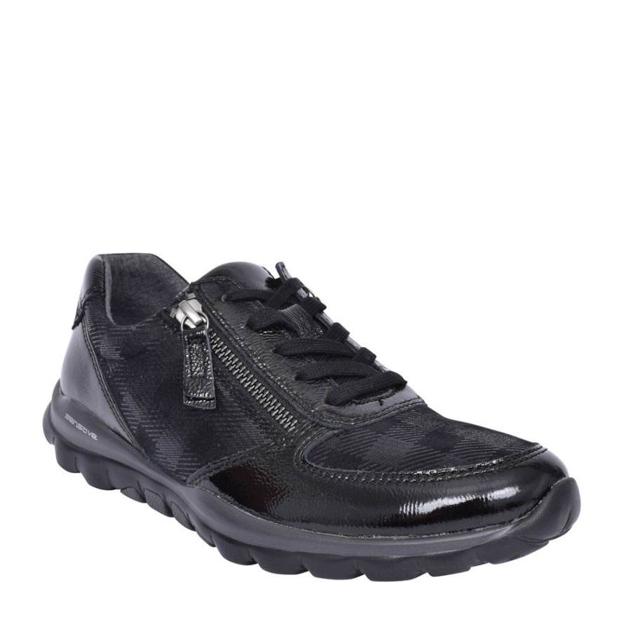 Ladies GABOR | Ladies 76.968 Fantastic Laced Trainer In Blk Patent