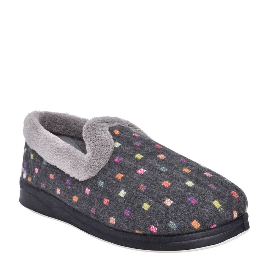 Ladies PADDERS | Ladies 406 Repose Wide Fit Spotty Slipper In Grey