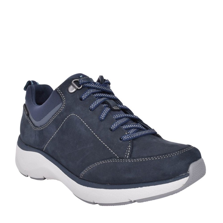 Ladies CLARKS | Ladies Wave2.0 Lace Nubuck D-Fit Trainer In Navy