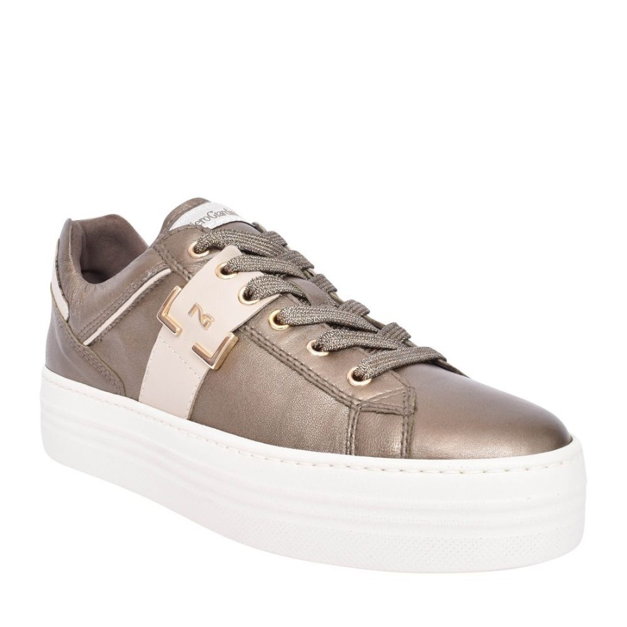 Ladies NEROGIARDINI | Ladies I308412D Laced Trainer In Metallic