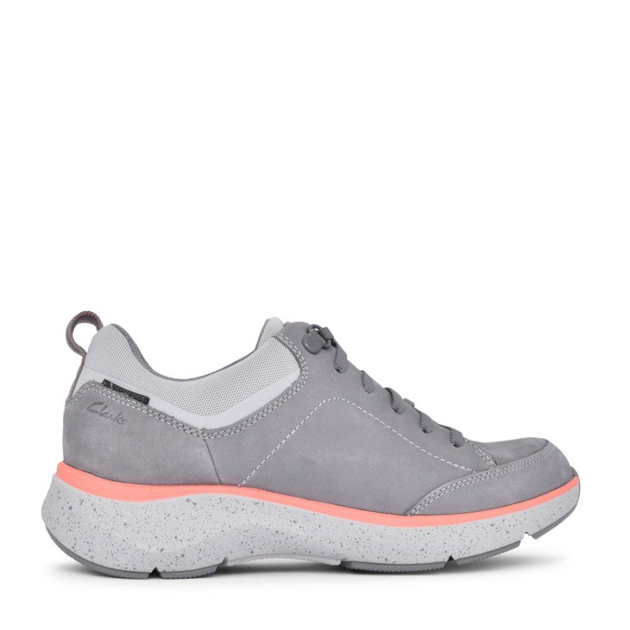 Ladies CLARKS | Ladies Wave2.0 Lace Nubuck D-Fit Trainer In Grey