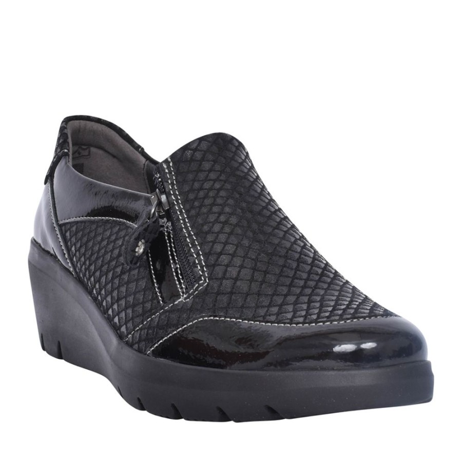 Ladies SUAVE | Ladies Adrianna Wedge Slip-On Shoe In Black Multi