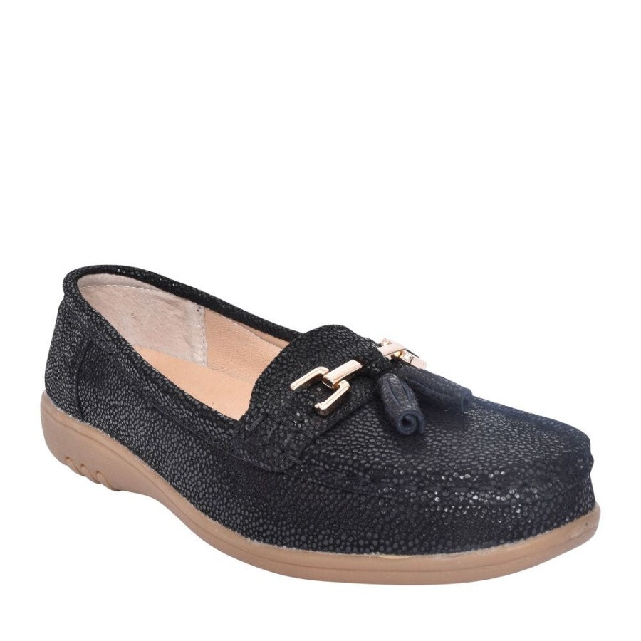 Ladies JO & JOE | Ladies Tahiti Wide Fitting Slip-On Shoe In Black