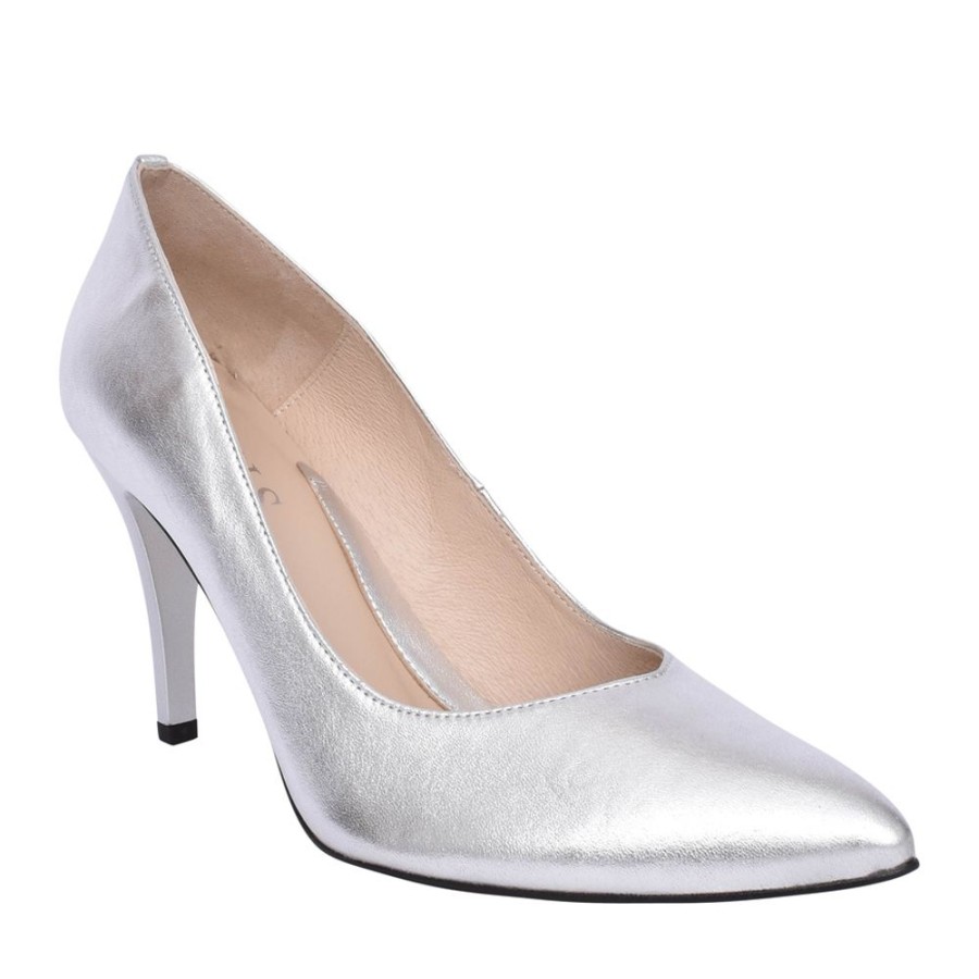 Ladies EMIS | Ladies 8027 High Heel Court Shoe In Silver