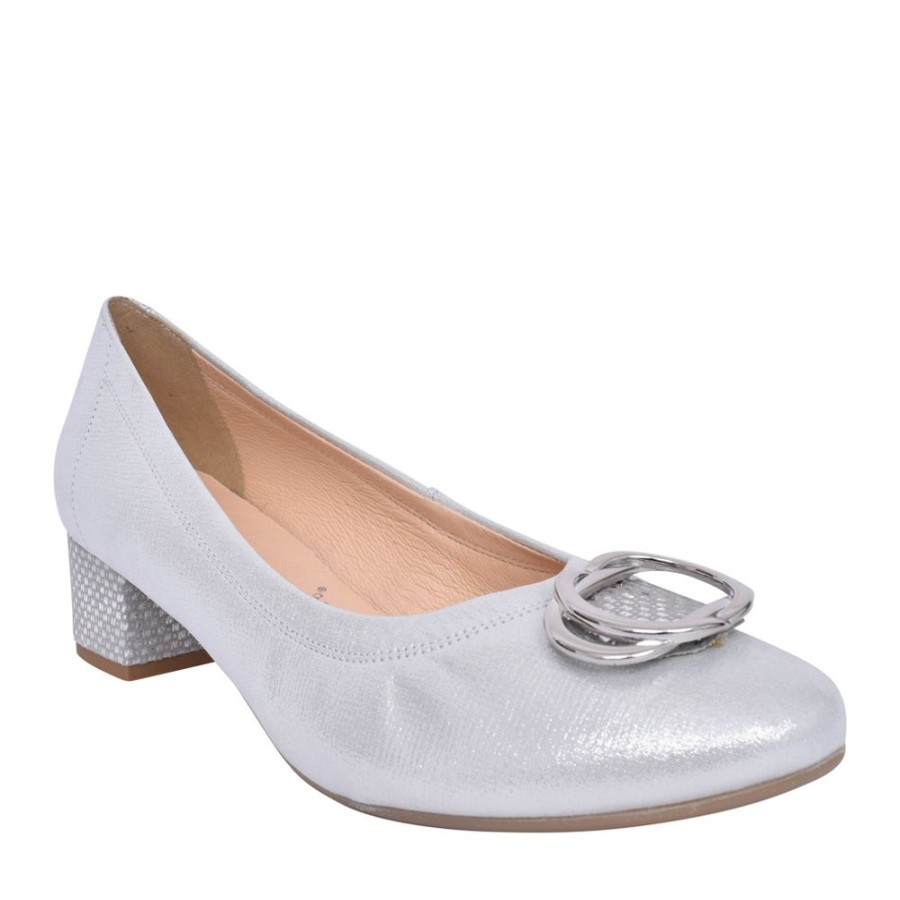 Ladies BIOECO | Ladies 6415 Low Heel Court Shoe In Silver