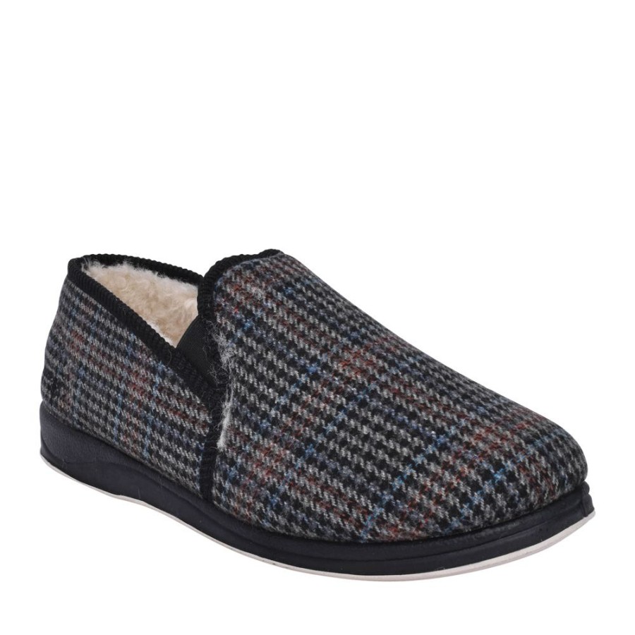 Mens PADDERS | Mens Albers 2 Fur Lined Checked Slipper In Blue
