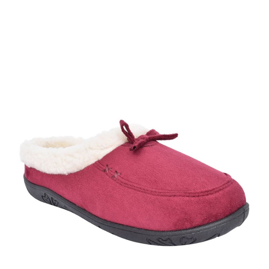 Ladies PADDERS | Ladies Snug Faux Fur Trim Mule Slipper In Burgandy