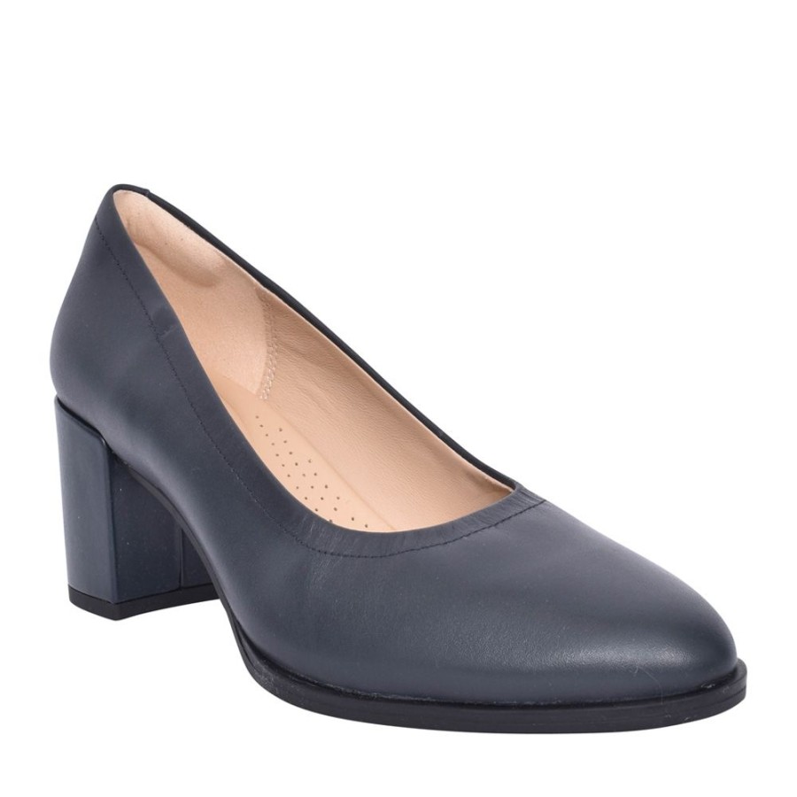 Ladies CLARKS | Ladies Freva55 Court Leather D-Fit Court Shoe In Navy