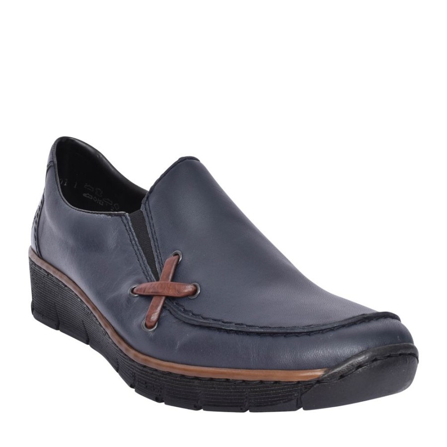 Ladies RIEKER | Ladies 53783 Slip On Wedge Shoe In Navy