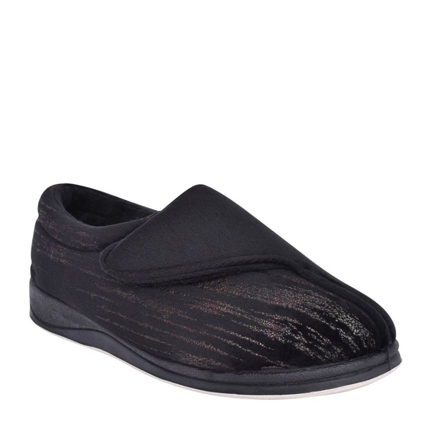 Ladies PADDERS | Ladies 424N Hug Wide Fit Slipper In Black