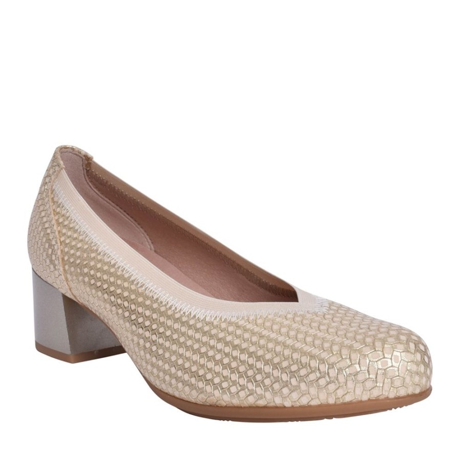Ladies PITILLOS | Ladies 5090 Low Heel Court Shoe In Gold