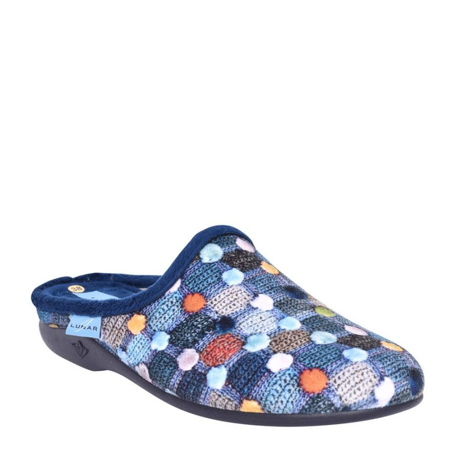 Ladies LUNAR | Ladies Crackle Kla096 Mule Slipper In Blue