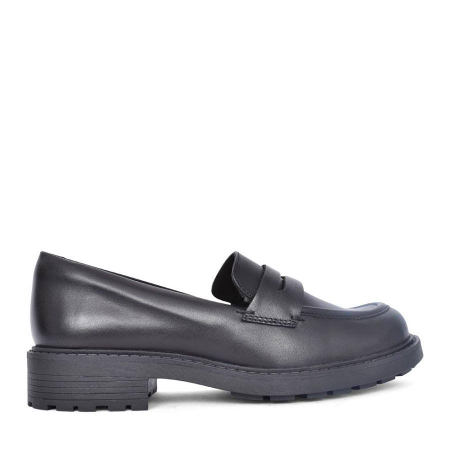 Ladies CLARKS | Ladies Orinoco2 Penny Black Leather D-Fit Loafer In Black