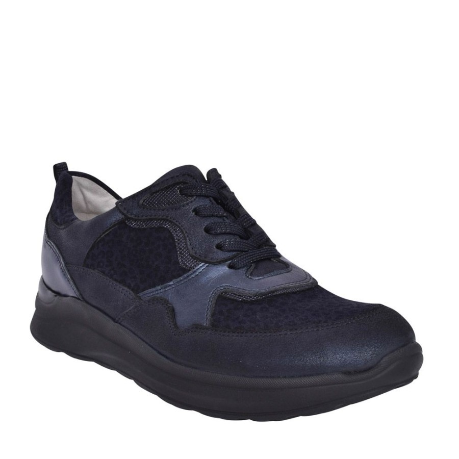 Ladies WALDLAUFER | Ladies 760002 H-Rosa Laced Trainer In Navy