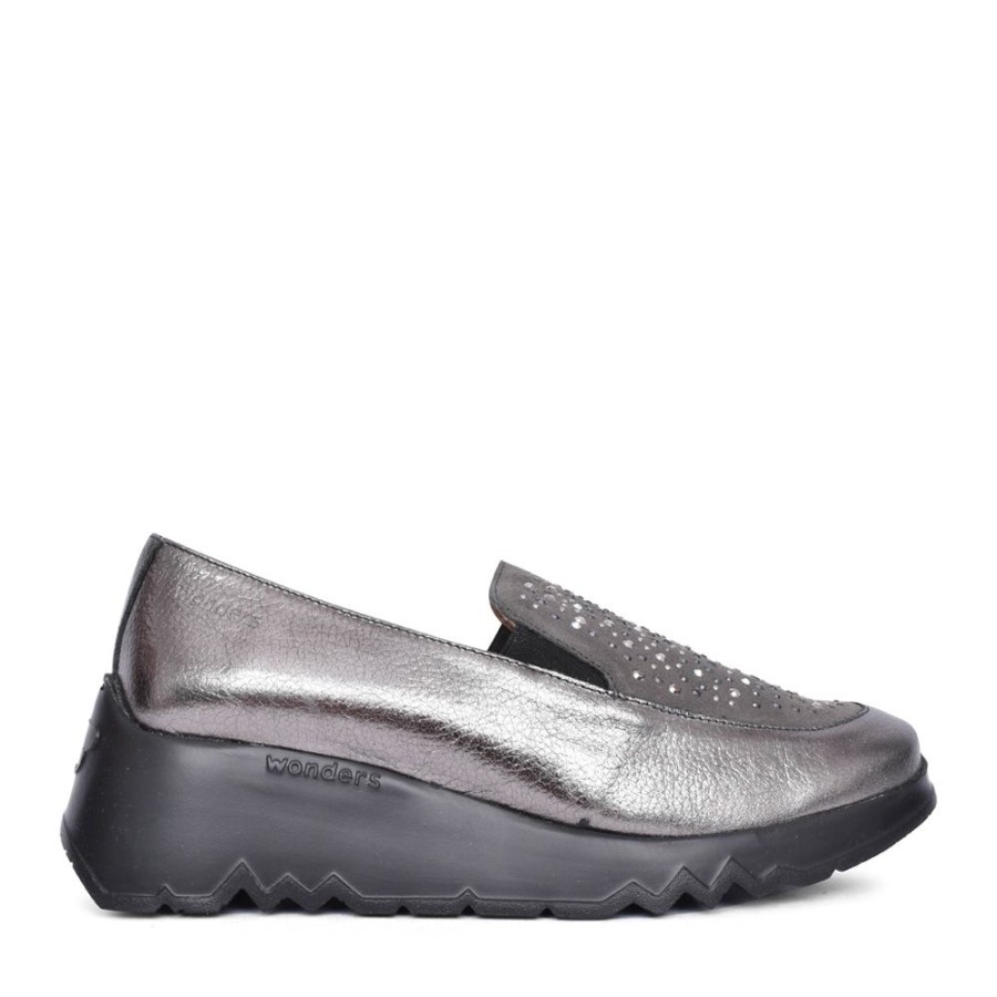 Ladies WONDERS | Ladies E-6733 Wedge Slip-On Shoe In Pewter