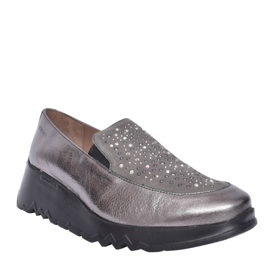 Ladies WONDERS | Ladies E-6733 Wedge Slip-On Shoe In Pewter