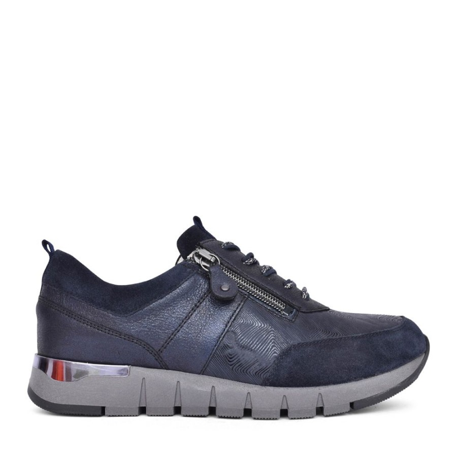 Ladies WALDLAUFER | Ladies H-Petra 908009 Laced Trainer In Navy