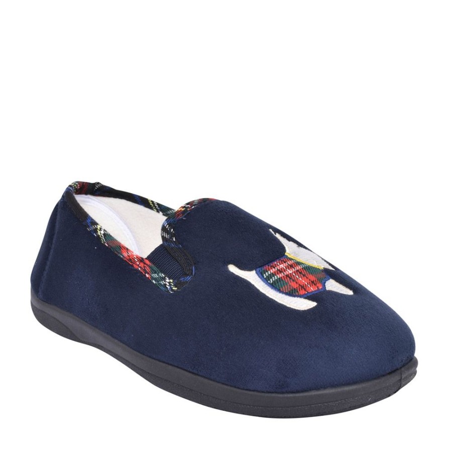 Ladies PADDERS | Ladies 4082 Dandie Wide Fit Slipper In Navy