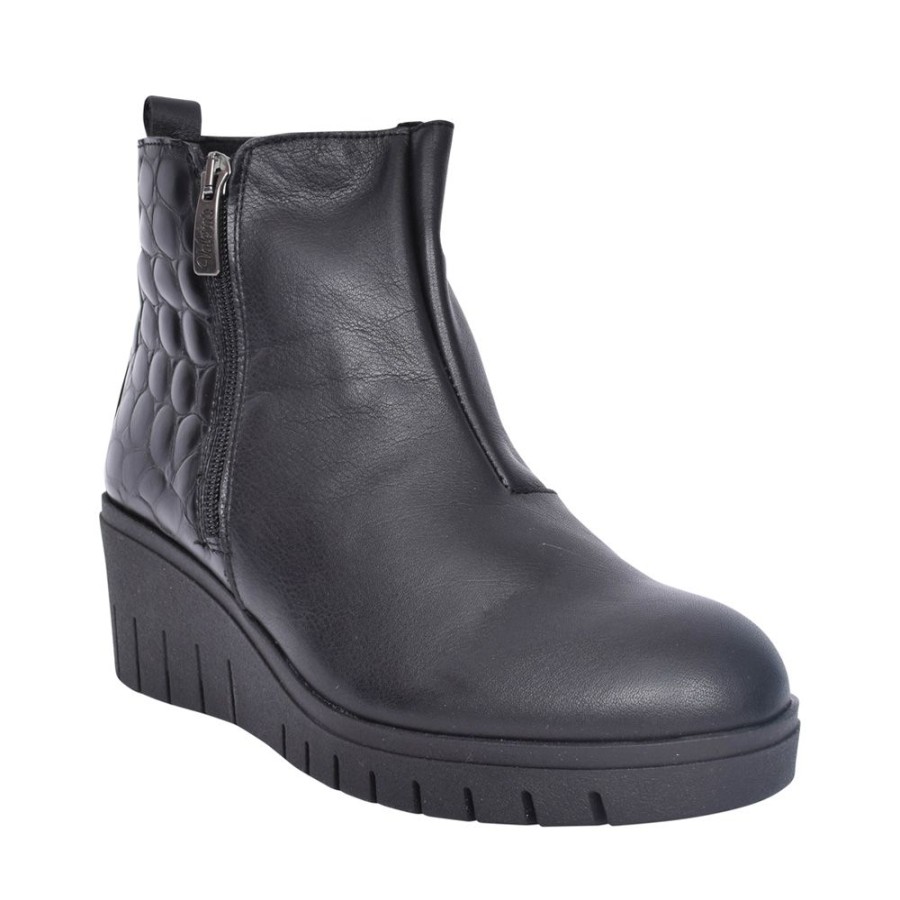 Ladies VALERIA'S | Ladies 9613 Wedge Heel Ankle Boot In Black Leather