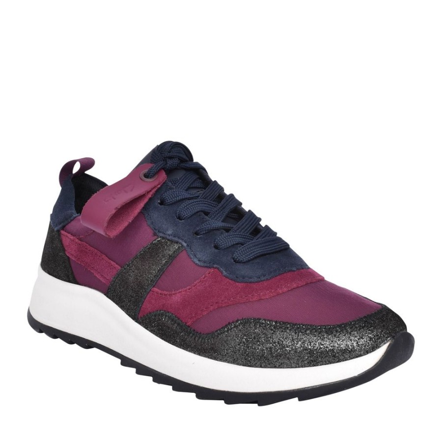 Ladies CLARKS | Ladies Dashlite Jazz Combi D-Fit Trainer In Plum