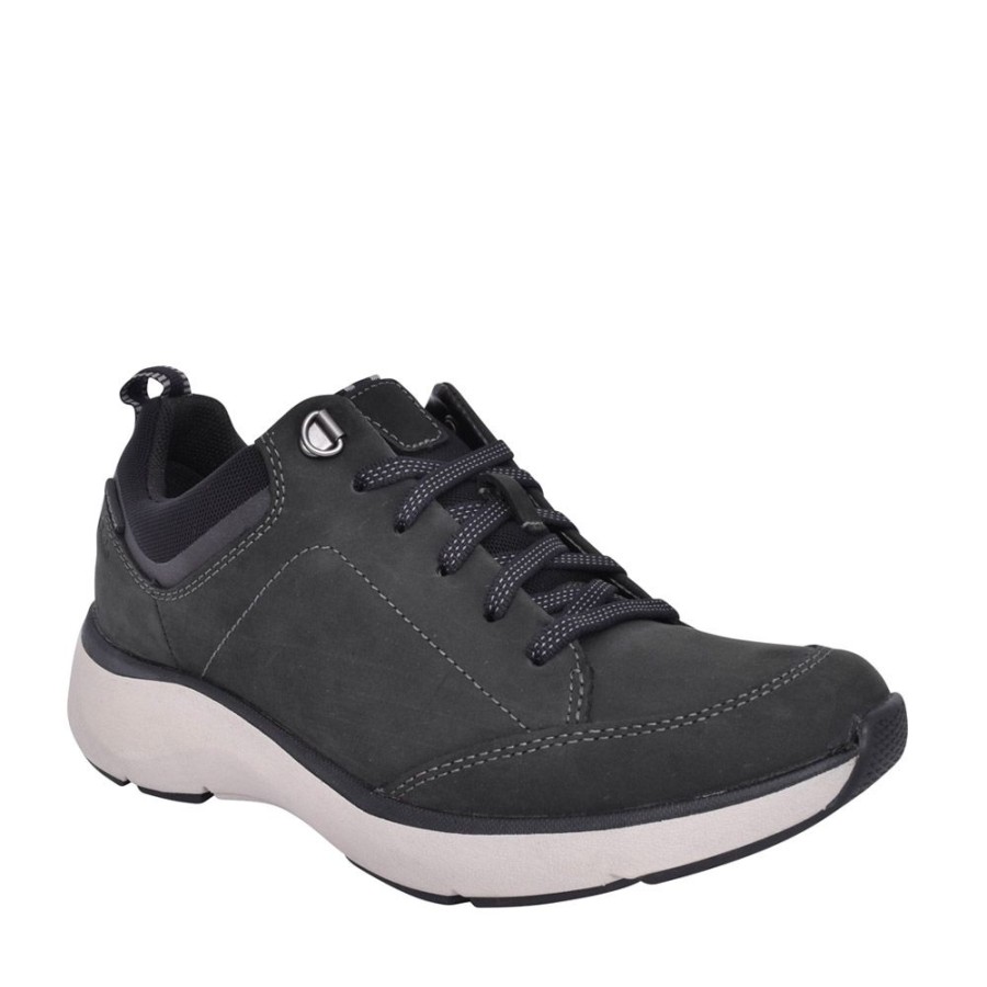 Ladies CLARKS | Ladies Wave2.0 D-Fit Laced Trainer In Black
